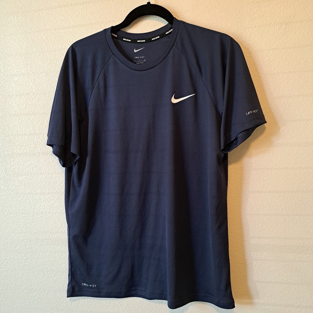 Nike Swim Dri-FIT Rash Guard Men's Small Navy Blue UPFβ 40+ Short Sleeve Shirt